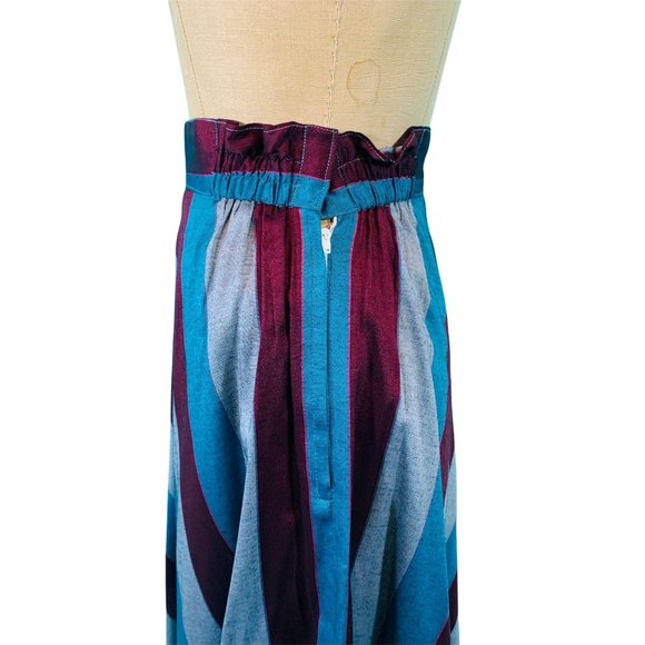 Vintage 1980s Stripe Skirt Blue Gray Burgundy Striped | W 25-30" - Picture 5 of 10